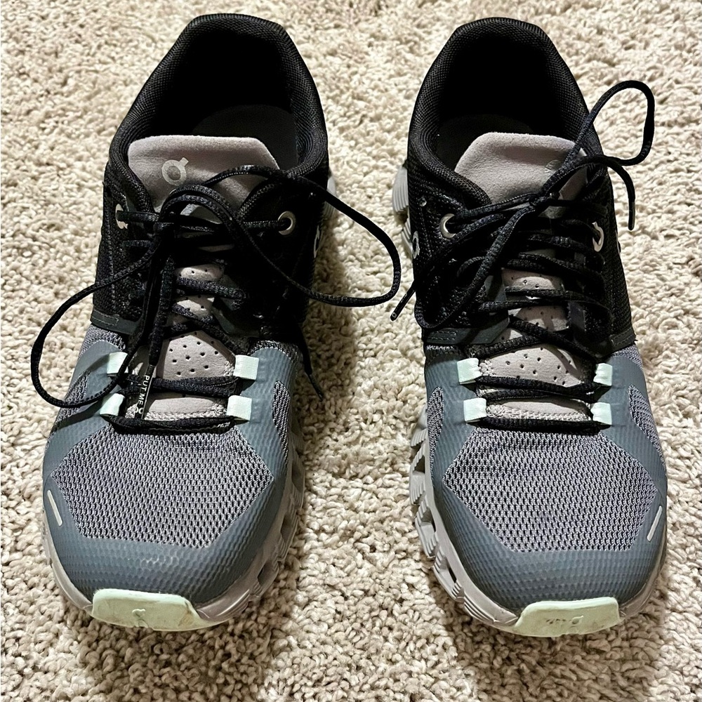 On Running Black and Gray Athletic Shoes with Breathable Mesh